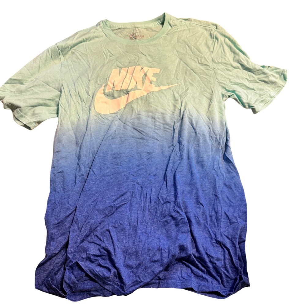 Nike Men's Tie Dye T Shirt Green Blue Ombre Graphic Tee Size Medium